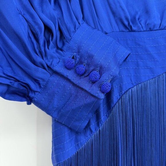 FARM Rio Blue Fringe Long Sleeve Maxi Dress Size XL Cocktail Party Semi Formal - Picture 8 of 16